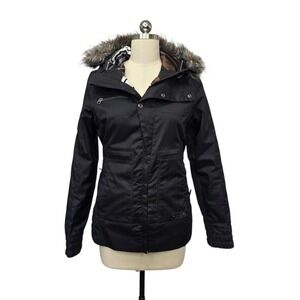Burton DryRide Women's Black Snowboard Jacket Faux Fur Hood Size Small